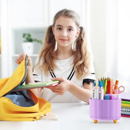 360 Rotating Pencil Pen Holder for Desk, White Pen Organizer with 6 Slots, Cute Office Supplies, Desk Accessories for Office, School, Home