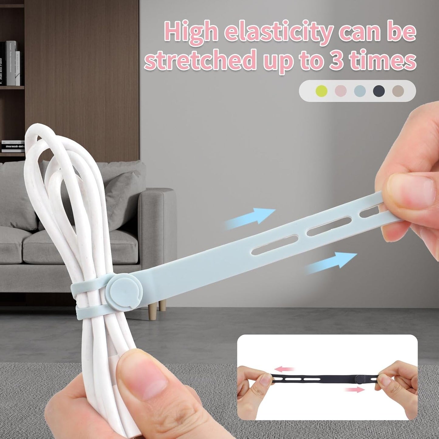 Oligei 25 Pcs Silicone Cable Ties, Cable Ties Reusable, High Elasticity Cord Wraps for Electrical Cords, Cord Organizer for Earphone, Phone Charger(Black)