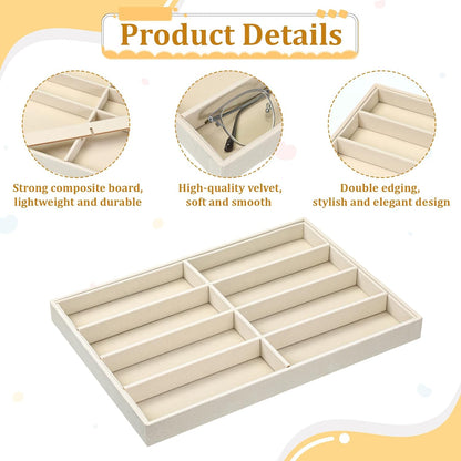 2 Pcs Sunglass Organizer Trays, Velvet Stackable Jewelry Trays Large Eyeglasses Display Jewelry Display Tray Sunglasses Storage Organizer for Men Women Glasses Watch Organizers(Beige)