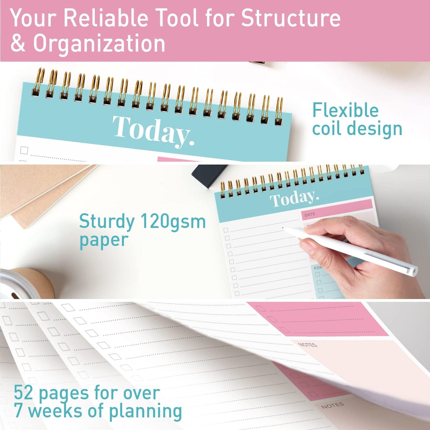 Sweetzer & Orange Daily & Weekly To Do List Notepad – Undated Work Planner & Organizer with Wish List Section, 52-Sheet Coiled Task Pad for Productivity – MAUVE To Do List Notebook for Work
