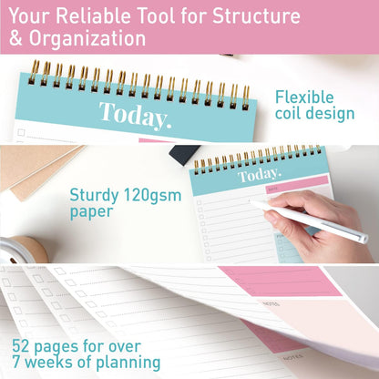 Sweetzer & Orange Daily & Weekly To Do List Notepad – Undated Work Planner & Organizer with Wish List Section, 52-Sheet Coiled Task Pad for Productivity – MAUVE To Do List Notebook for Work