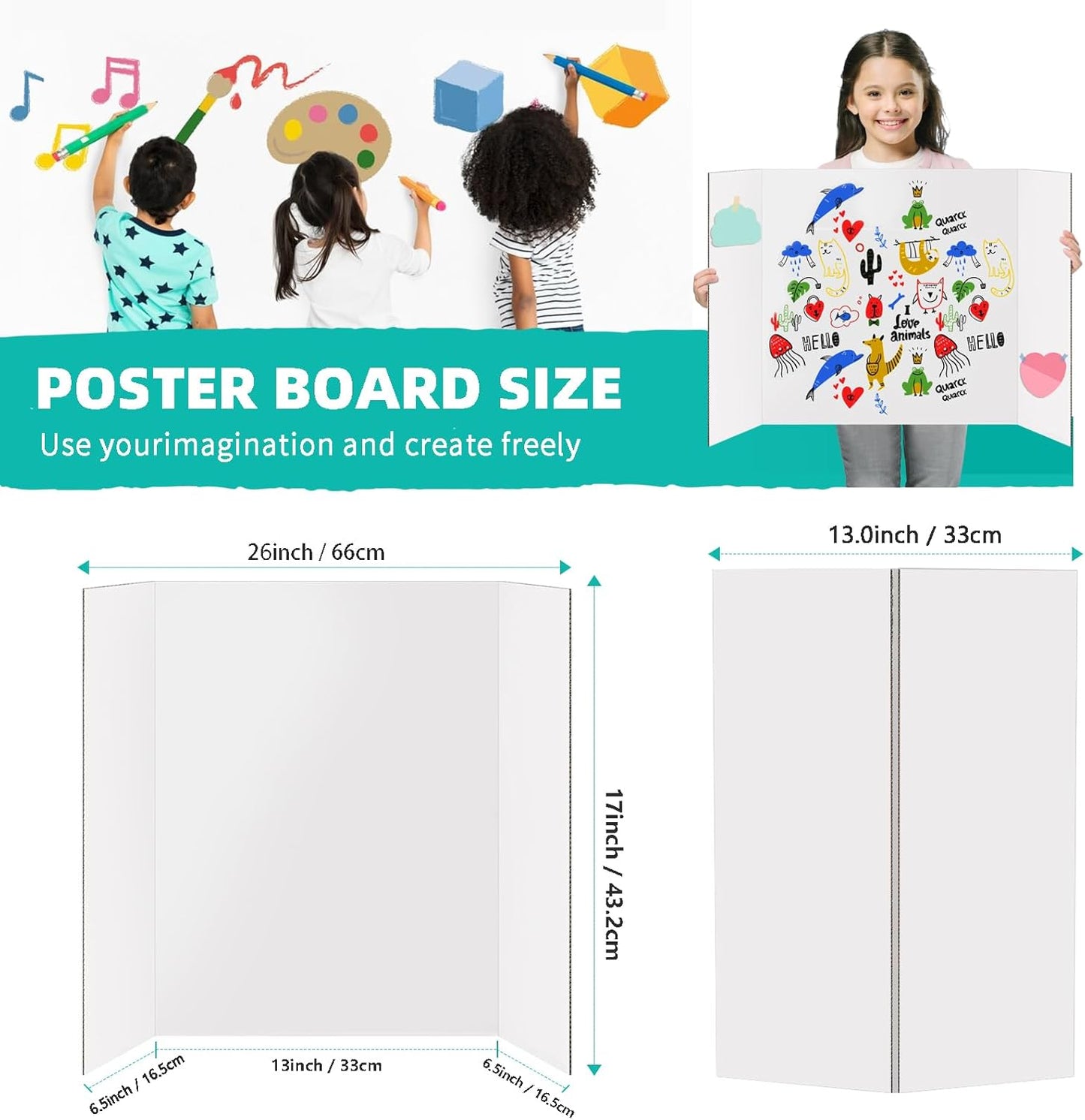 Trifold Poster Board 26"x17", 5 Pack Small Presentation Board for Science Fair Projects, Foldable Display Board for School Projects, Office Presentations and Classroom