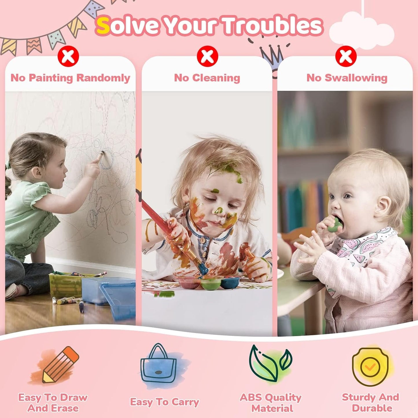 Kikidex Magnetic Drawing Board, Toddler Girl Toys for 1-3 Year Old, Doodle Board Pad Learning and Educational Toys for 1 2 3 Year Old Baby Kids Birthday Gift (Soft Pink)
