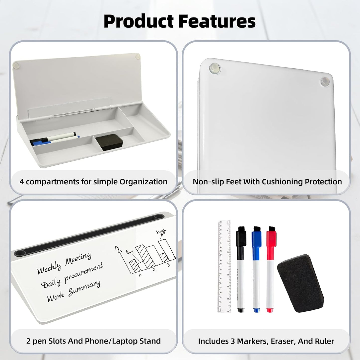 Desktop Whiteboard, Glass Dry Erase Board, Desk Board Buddy,Computer Keyboard Stand,Desk Whiteboard Organizer for Home,Office,School Supplies(White)