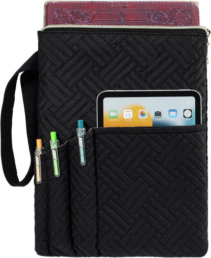 APLUFINE Book Sleeve with Zipper, 11"X9" Padded Book Protector, Washable Quilted Book Covers for Paperbacks, Book Pouch with Pockets for Book Lover Gifts