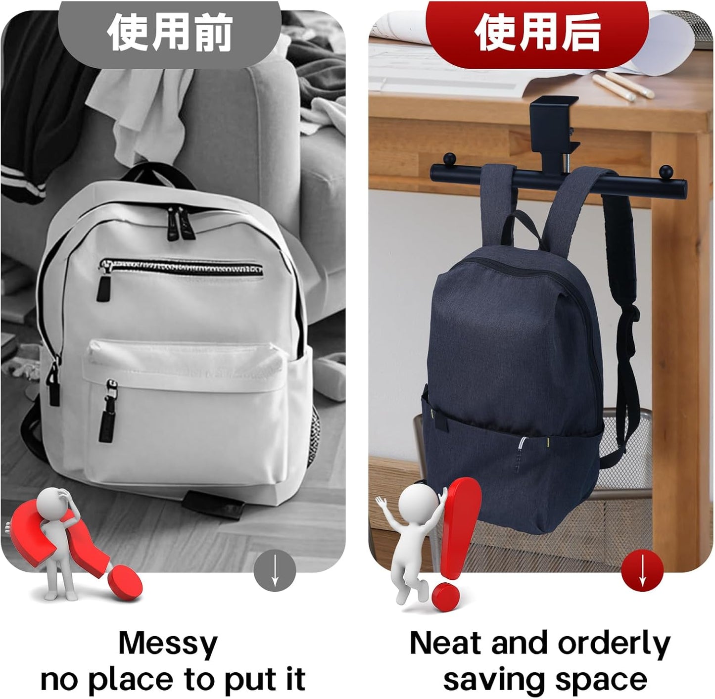 Geelin 1 Pcs White Heavy-Duty Bag Hook for Desk or Table Bag Hanger Backpack Holder Purse Hook Table Handbag Hanger Organizer Storage Under Desk for Office Classroom Dorm Accessories
