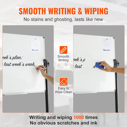 VEVOR Magnetic Glass Whiteboard, Dry Erase Board 36"x24", Wall-Mounted Large White Glassboard Frameless, with Marker Tray, an Eraser and 2 Markers, Black