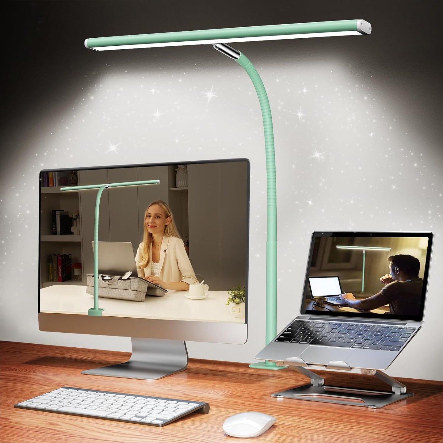 Airlonv LED Desk Lamp for Office Home, Eye-Caring Desk Light with Stepless Dimming Adjustable Flexible Gooseneck, 10W USB Adapter Desk Lamp with Clamp for Reading, Study, Workbench (Black)
