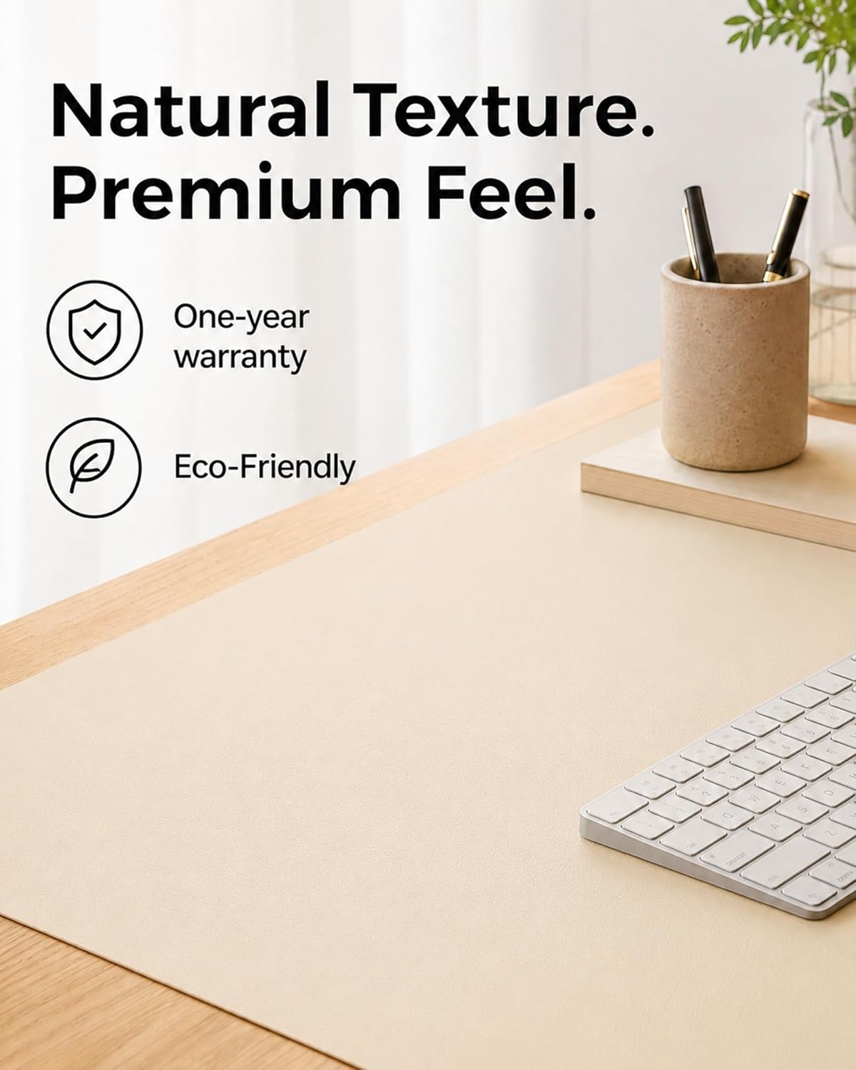 Aothia Dual-Sided Desk Pad - 25.6x13.7 inches Leather Desk Mat, Natural Cork Desk Pad Protector, Large Mouse Pad for Desk, Waterproof Desk Blotter Pad, Desk Writing Pad for Office Work/Home, Black