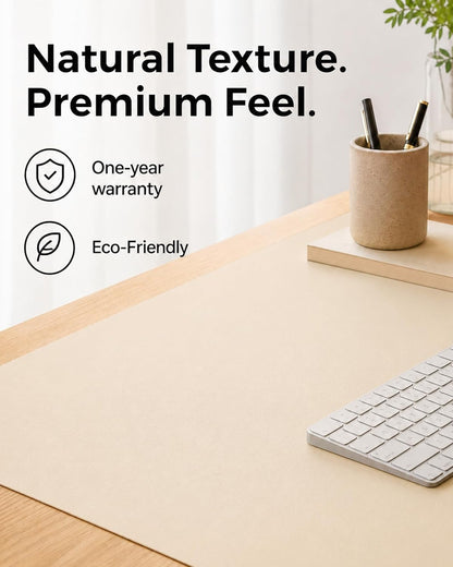Aothia Dual-Sided Desk Pad - 25.6x13.7 inches Leather Desk Mat, Natural Cork Desk Pad Protector, Large Mouse Pad for Desk, Waterproof Desk Blotter Pad, Desk Writing Pad for Office Work/Home, Black