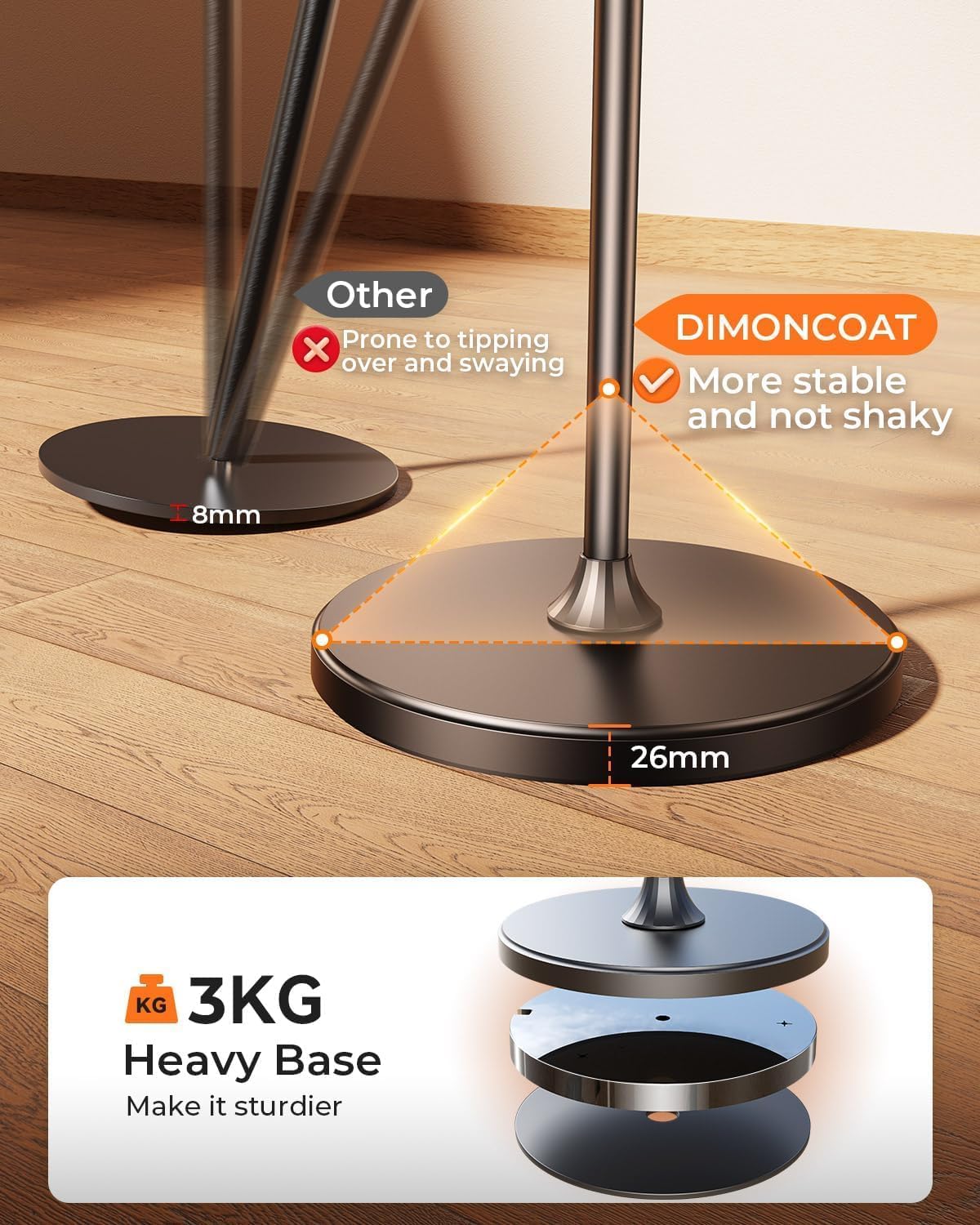 DIMONCOAT Phone Stand for Desk, Angle Height Adjustable Phone Holder for Desk, Aluminum Alloy Universal iPhone Holder, Retractable Cell Phone Stand Recording Office for iPhone 17 16 15 Pro Max S26