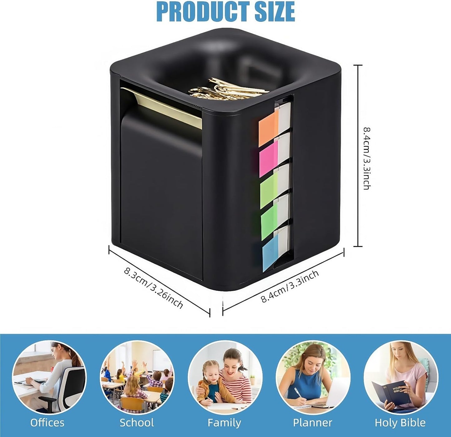 Sticky Note Holder and Dispenser with Magnetic Paper Clip Holder, 3x3 Pop-Up Note and Annotation Labels,Full Adhesive Note Roll Desktop Organizer.5-in-1 Multi-Function Standing Sticky Note Box(White)