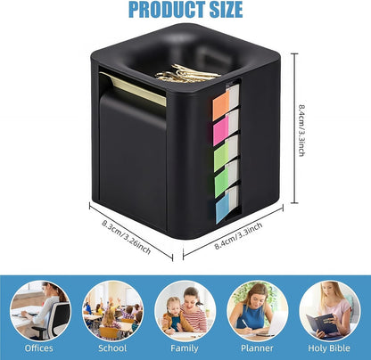 Sticky Note Holder and Dispenser with Magnetic Paper Clip Holder, 3x3 Pop-Up Note and Annotation Labels,Full Adhesive Note Roll Desktop Organizer.5-in-1 Multi-Function Standing Sticky Note Box(White)