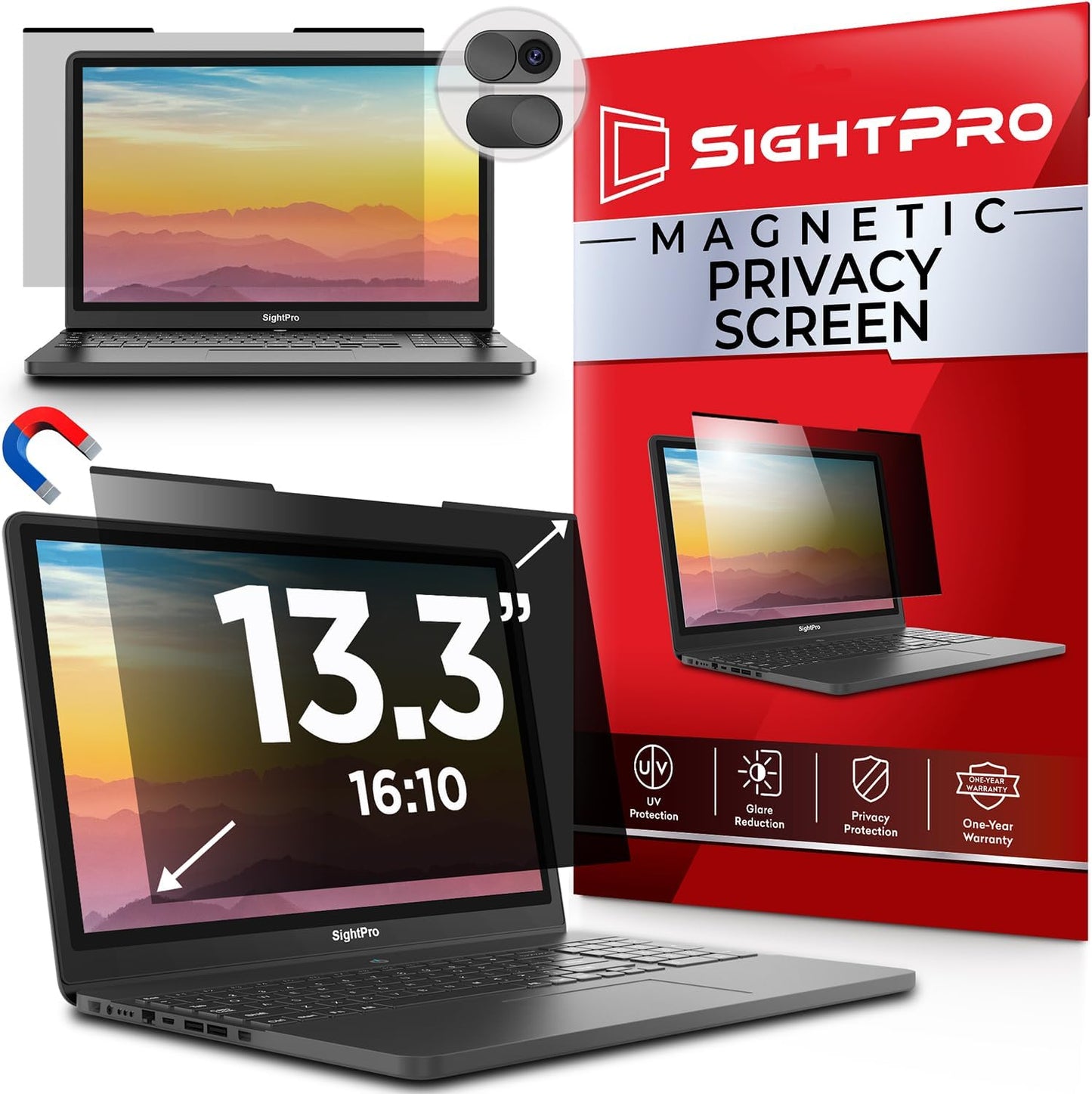 SightPro Magnetic Laptop Privacy Screen 14 Inch 16:9 - Patented Removable Laptop Privacy Filter Shield and Protector