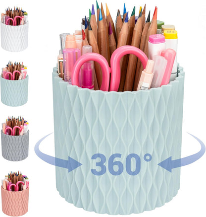 Pen Holder - 360° Rotating, 5 Slot Pen Holder For Desk. Pencil Holder For Office,School,Dorm Room&Vanity, Desk Accessories(White)