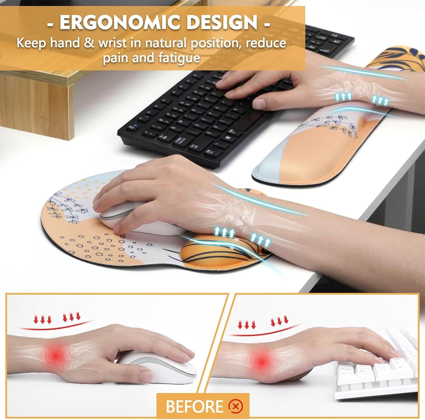 Mouse Pad and Keyboard Wrist Rest- Ergonomic Wrist Rest for Computer Keyboard and Mouse Pad, Memory Foam Wrist Support for Comfy Typing, Ideal for Laptop, Office, Gaming