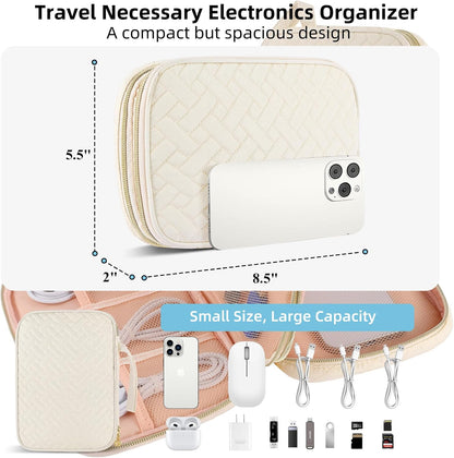 Electronics Organizer Travel Case, Charger Bag Cord Organizer Travel, Compact Tech Pouch Cable Organizer Bag for Charger, Cords, Phone, Headphones, Flash Drive, SD Card (Pink, Small-Double Layer)