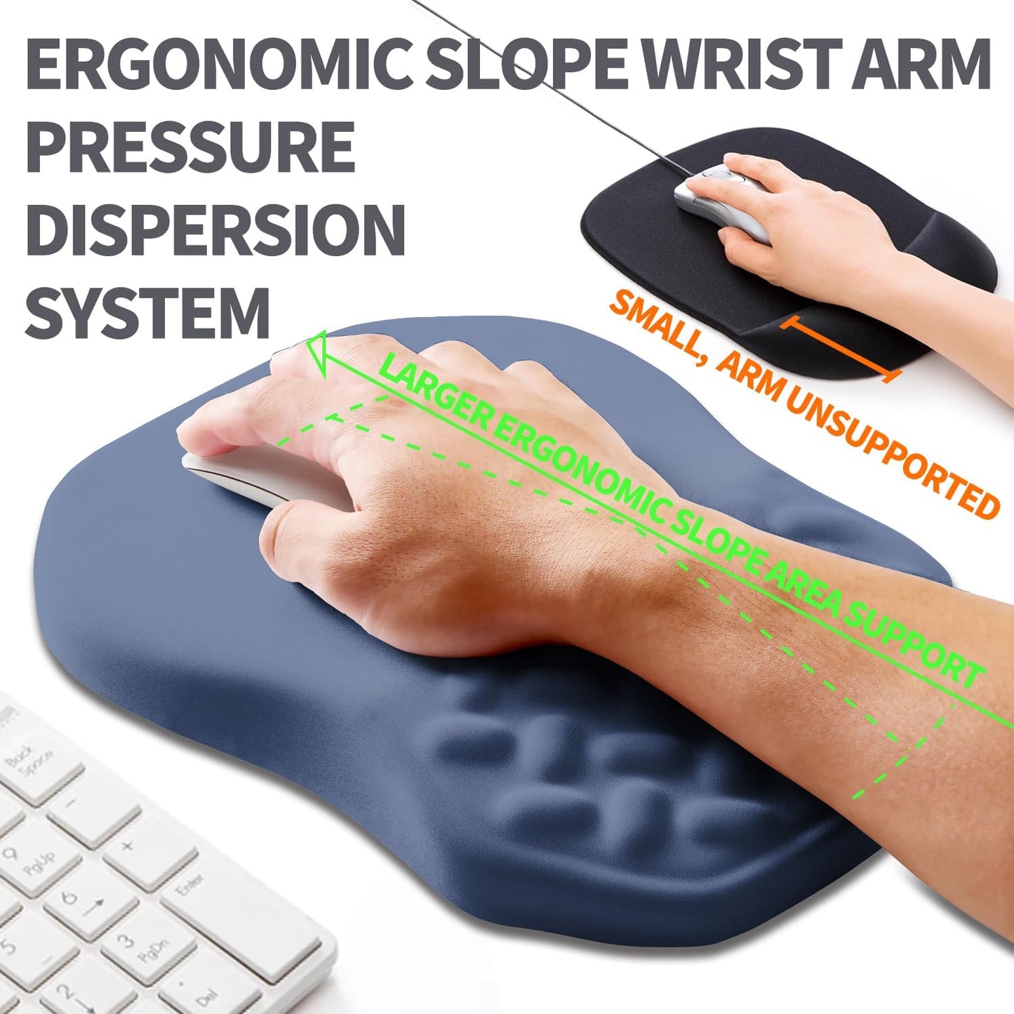Ergonomic Slope Mouse Pad Wrist Support, Wrist Rest Mousepad for Carpal Tunnel Pain Relief with Massage Bulge and Slow Rebound Memory Foam (12x8 inch, Black)