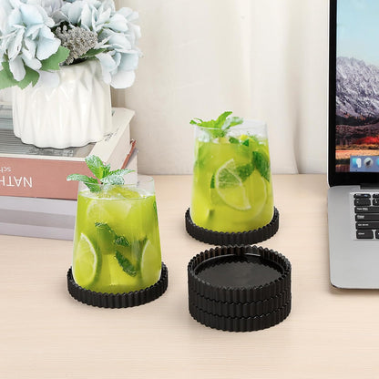 Modern Clear Coasters Set of 5- Glass Cute Coasters for Drinks Crystal Coaster Round Chic Cup Mat Cute Coffee Table Coaster for Kitchen, Bar, Dining Room, Living Room, Patio(Amber)