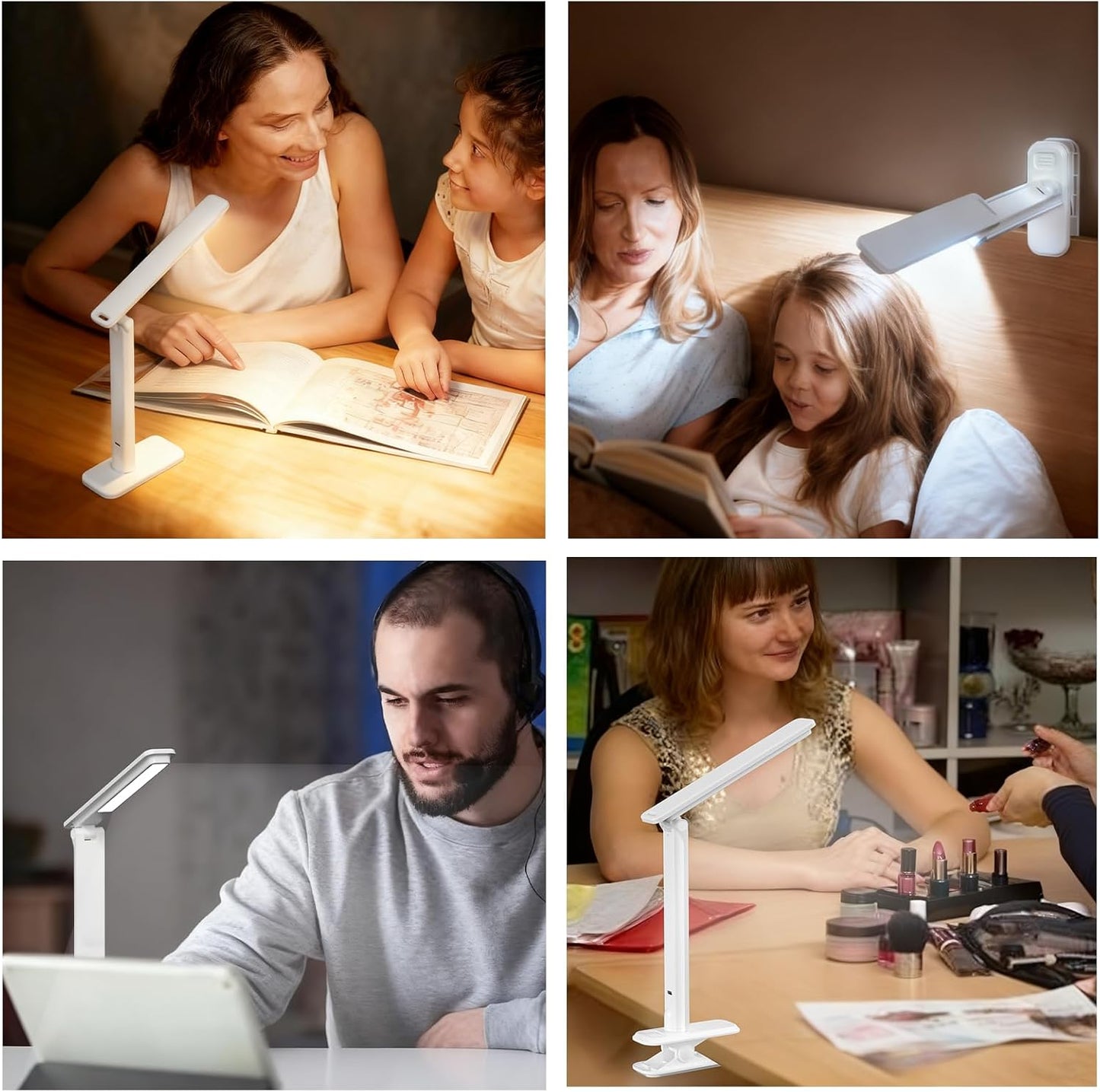 LED Desk Lamp Dimmable Table Lamp Reading Lamp with Changeable Clip & Base, 3 Brightness Dimmable Small Desk Lamp for Office Home, Desk Clip on Lamp for Bed Headboard, LED Desk Light Strip