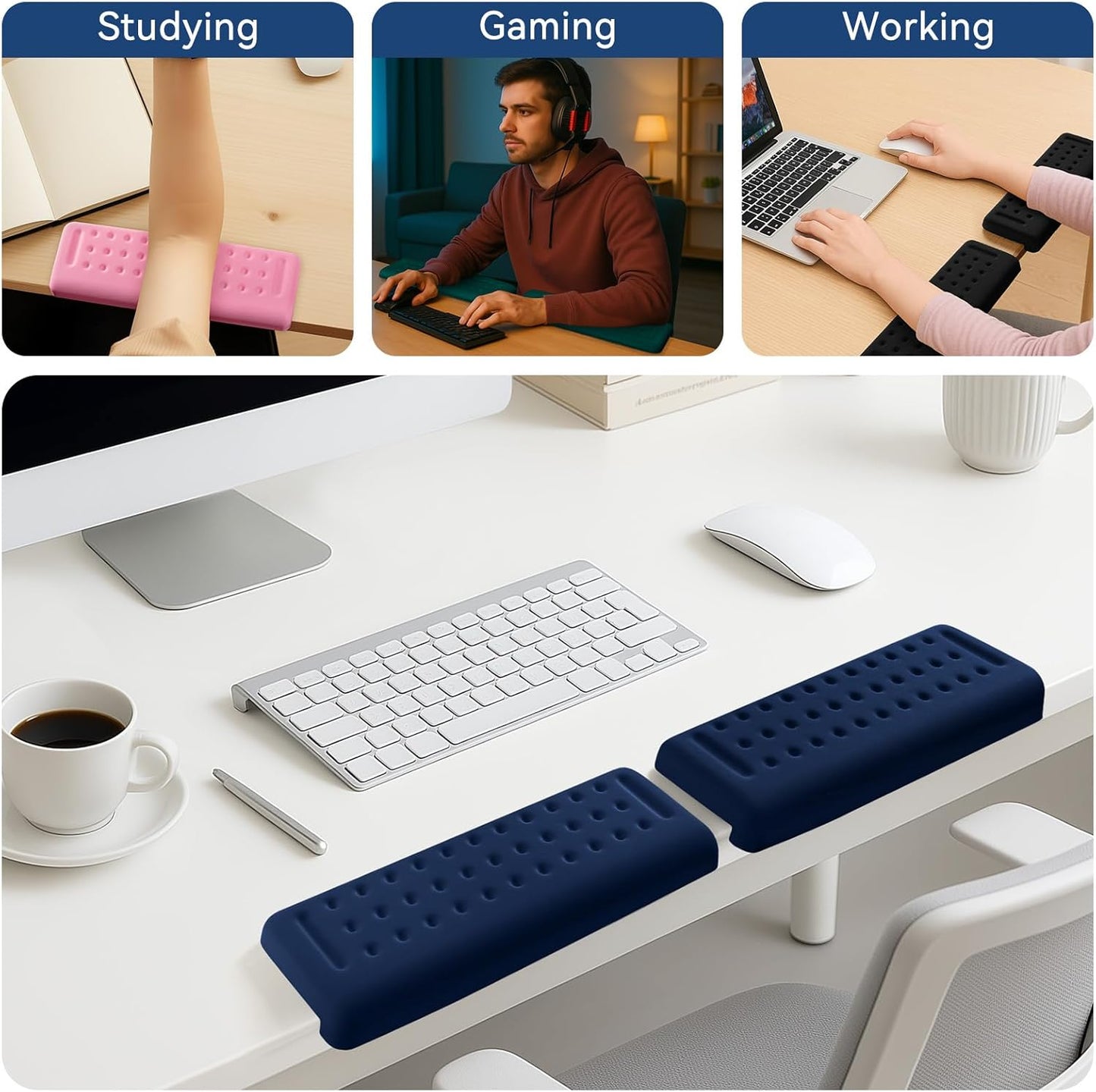 Sushret L-Shaped Desk Elbow Pad for Desk, 2-Pack Memory Foam Elbow Rest for Desk Edge Cushion, Non-Slip Ergonomic Arm Rest for Wrist, Palm & Forearm Support, Office Home, Separate Design, Black