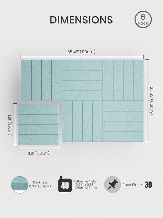 Bumusty Large Cork Board Alternative-48 x 36" Felt Bulletin Board Tiles, with 30 Pushpins, 70 Adhesive Tabs, Bold-Stripe 12-Pack, Cork Boards for Office Push Pin Board Felt Board-Carbon Blue