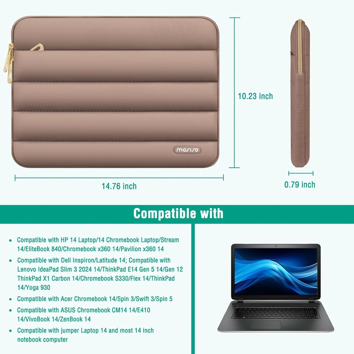 MOSISO Laptop Case 13.3 inch,13-13.3 inch Puffy Laptop Sleeve Compatible with MacBook Neo/Air 13.6 M5 M4 M3 M2 M1/Pro 13/14,HP Dell ASUS Lenovo,Polyester Horizontal Bag with Small Case, Sand