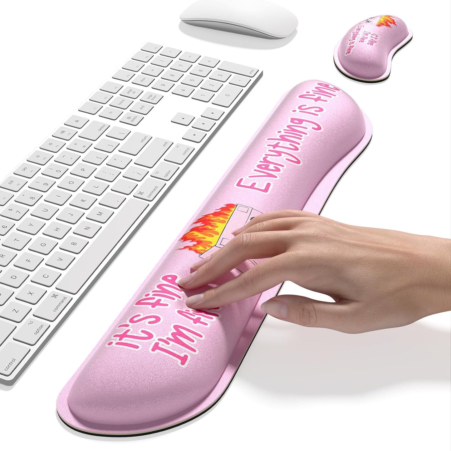 Dapesuom Enlarge Keyboard Wrist Rest, Memory Foam Wrist Cushion for Desk Mat Support, Cute Pain Relief Keyboard Mouse Pad Rests Set with Non-Slip Base for Gaming Laptop Office Computer, Elegant Flower