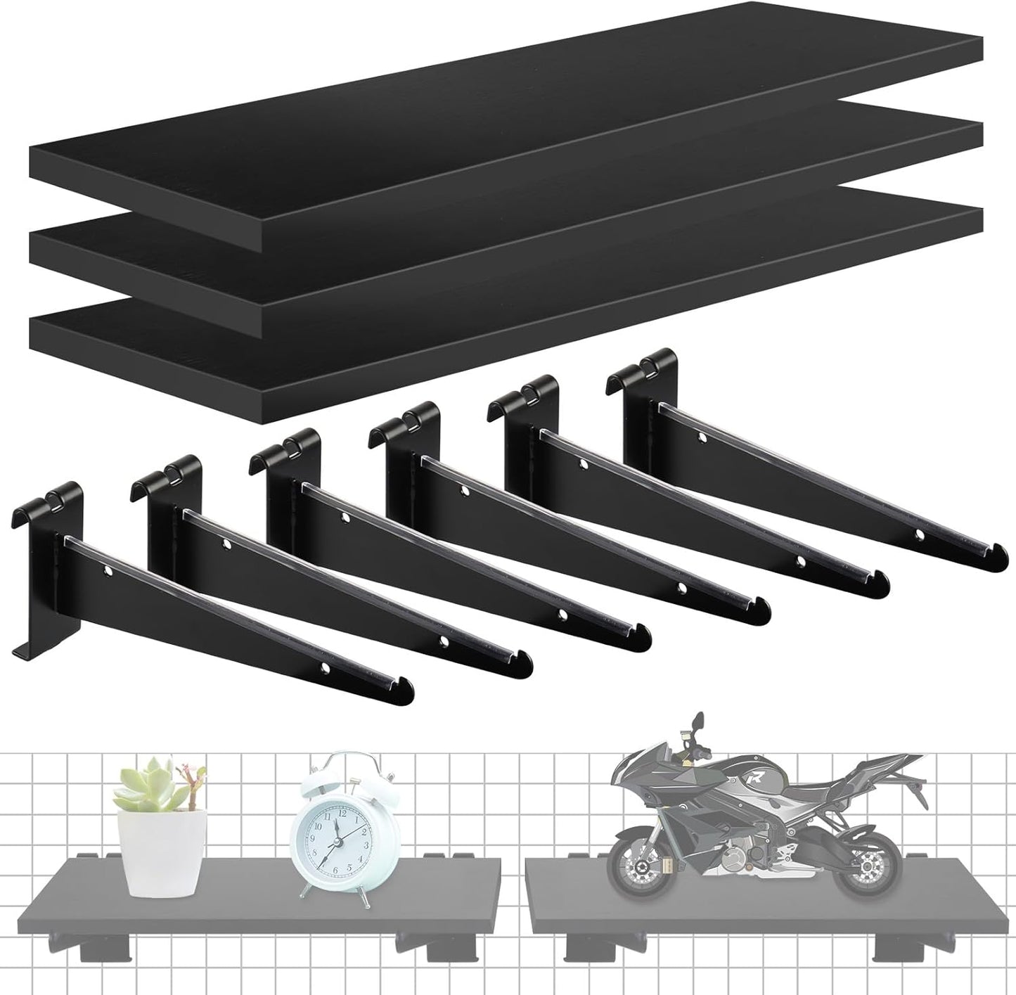 6 Pack Gridwall Shelf with Metal Brackets, 16"x 8" Wooden Gridwall Shelves Heavy Duty Gridwall Shelving Organizer Accessories for Garage, Visualizer, Workbench and Bitchenette (16x8x0.6)