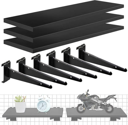 6 Pack Gridwall Shelf with Metal Brackets, 16"x 8" Wooden Gridwall Shelves Heavy Duty Gridwall Shelving Organizer Accessories for Garage, Visualizer, Workbench and Bitchenette (16x8x0.6)