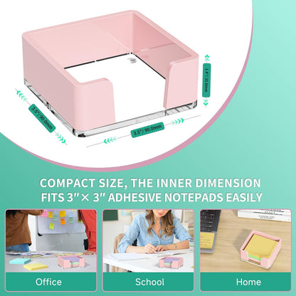 Sticky Note Holder, Glitter Pink Acrylic Notepad Holder 3x3 in Self-Stick Note Dispenser Office Desk Accessories, Memo Pad Holder Organizer for Classroom School Supplies