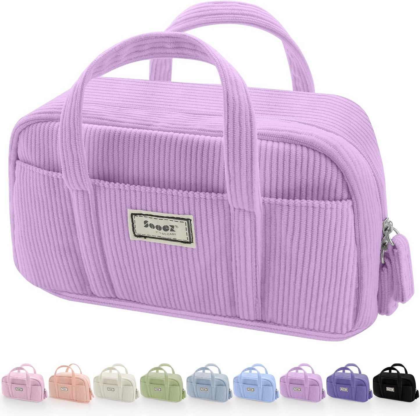 Sooez Large Pencil Case Pouch, Extra Big Pencil Bag with 5 Compartments, Pen Bag Wide Opening, Soft Corduroy Pencil Pouch Organizer with Zipper, Cute Aesthetic School Supplies for Teen Girls-Purple