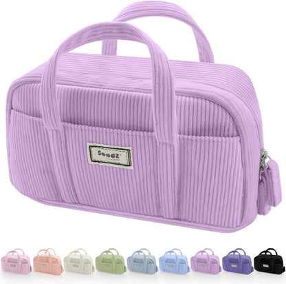 Sooez Large Pencil Case Pouch, Extra Big Pencil Bag with 5 Compartments, Pen Bag Wide Opening, Soft Corduroy Pencil Pouch Organizer with Zipper, Cute Aesthetic School Supplies for Teen Girls-Purple