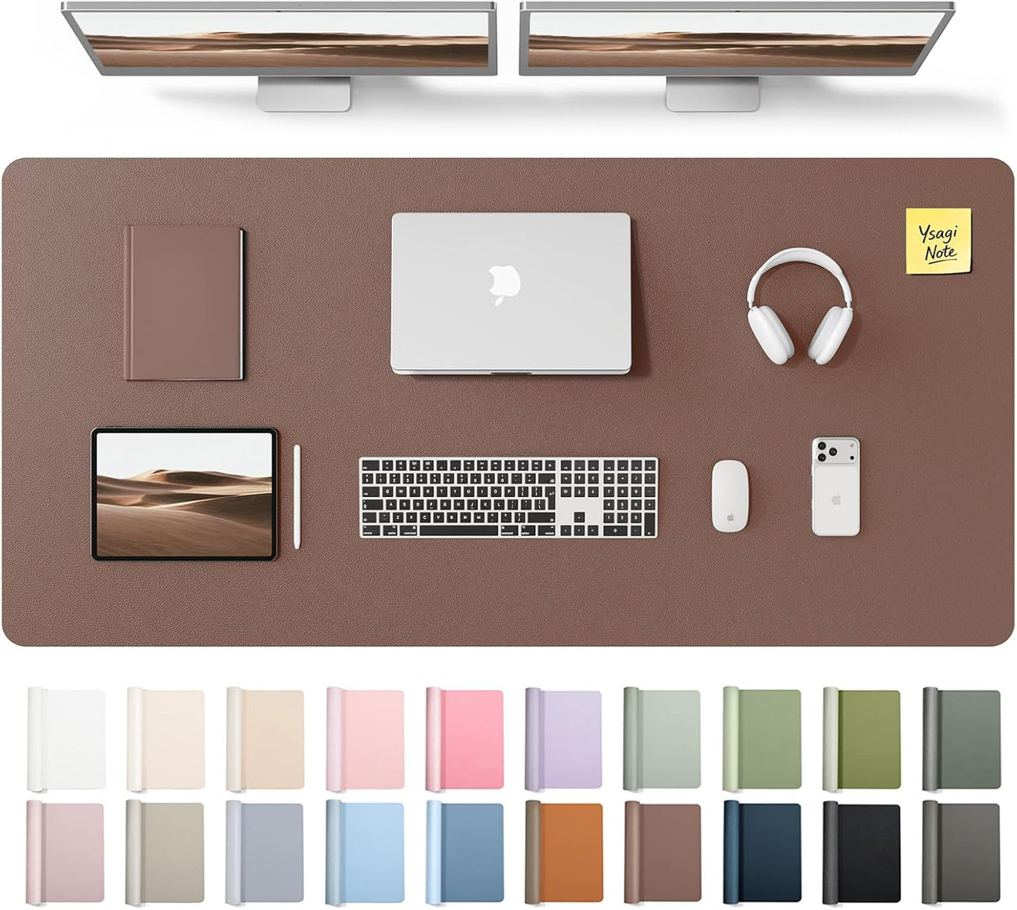 YSAGi Leather Desk Pad Protector, Large Mouse Pad, Non-Slip PU Leather Desk Blotter, Waterproof Writing Pad for Office and Home (31.5" x 15.8", Eggshell) - Colors A
