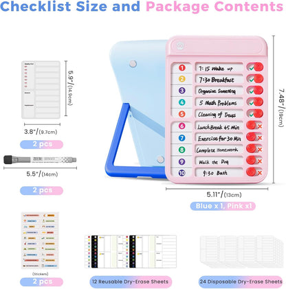 Chore Chart for Kids, Checklist Planning Board with Sliders, 19 Personalizable Sheets and Magnetic Marker, ADHD Tools for Kids to Do List Routine Chart Visual Schedule Board with Stand