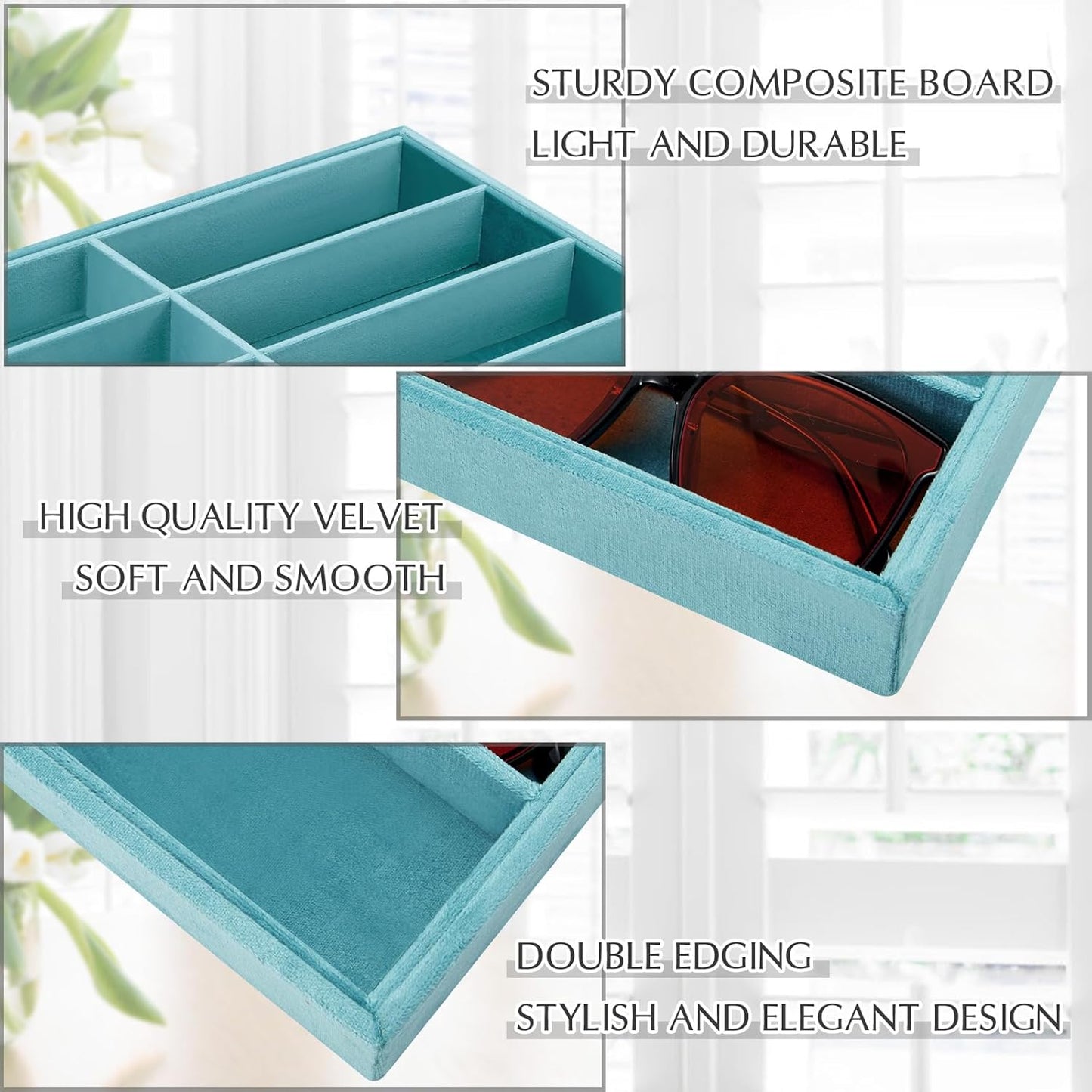 Amylove 2 Pcs Sunglass Organizer Trays Glasses Stackable Jewelry Trays Sunglass Organizer Display Box(8 Grids,Beige)