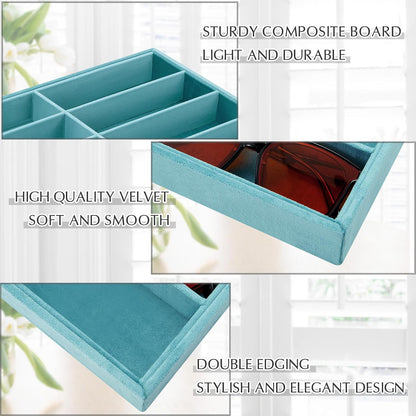 Amylove 2 Pcs Sunglass Organizer Trays Glasses Stackable Jewelry Trays Sunglass Organizer Display Box(8 Grids,Beige)