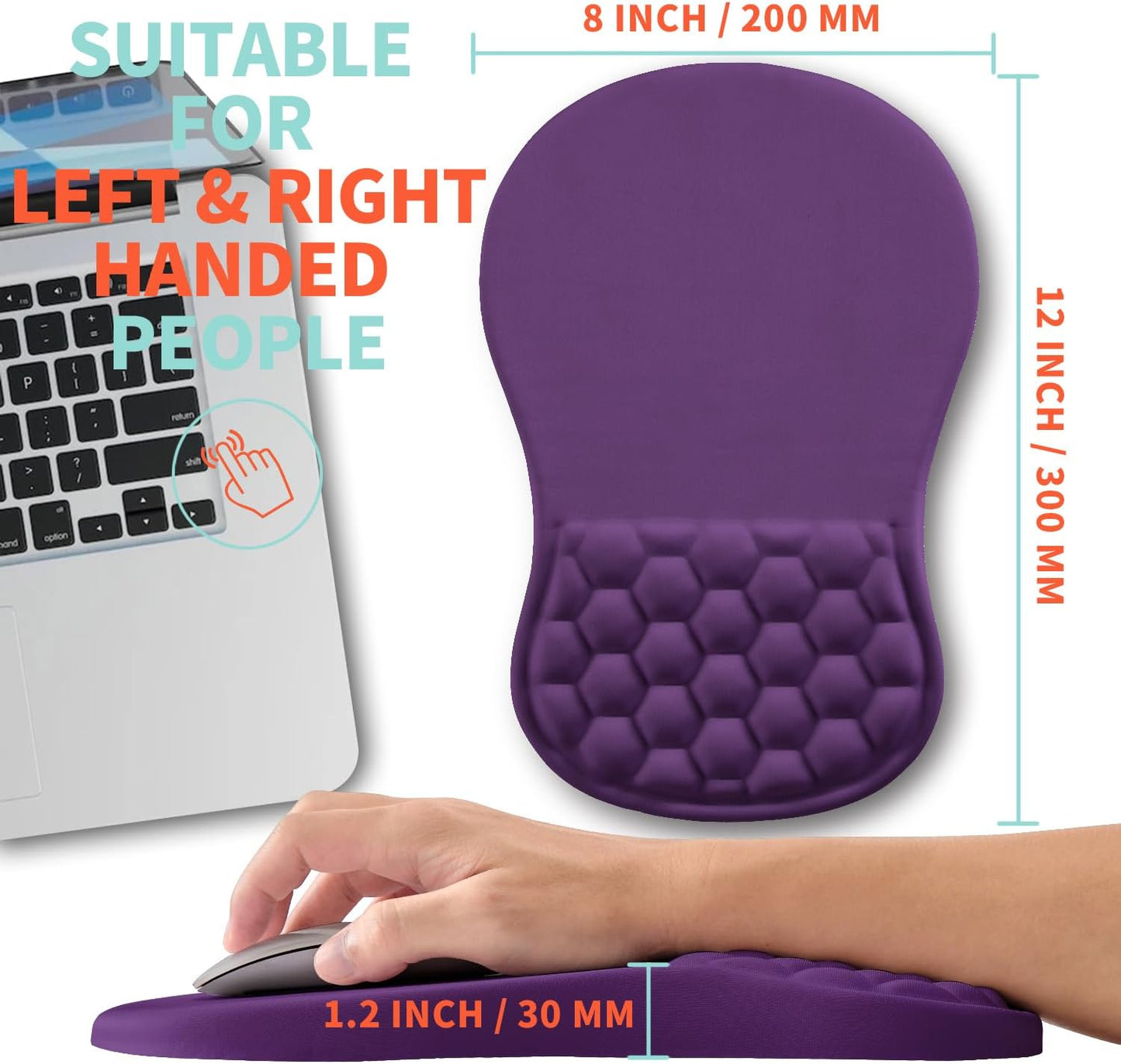 Ergonomic Mouse Pad Wrist Support with Memory Foam Massage Bulge, Carpal Tunnel Pain Relief Mousepad Wrist Rest for Mouse(12x8 inch, Silver Gray Light Purple)