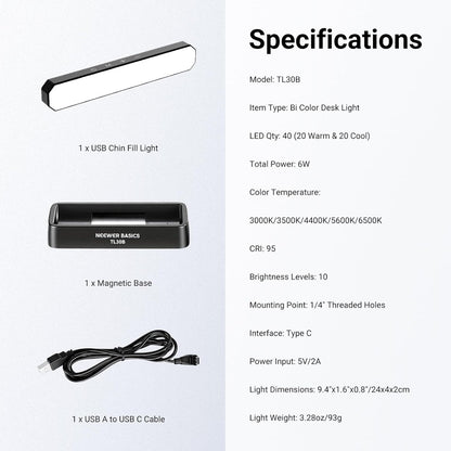NEEWER Basics 12W Dual Monitor Light Bar with Stands, LED Lamp for Home Office Video Conference Lighting Desk Computer Laptop Webcam Zoom Streaming, Bi Color, Remote/Touch Control Dimmable, L10
