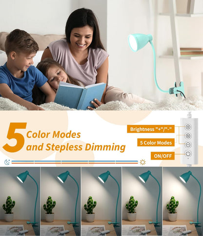 BOHON Clip on Light, 10W 38 LED Desk Lamp with Clamp, 5 Color 10 Brightness Auto Off Timer, Flexible Neck Clip Lamp, Desk Lights for Office Home Bed Bedside Reading, Bright Yellow