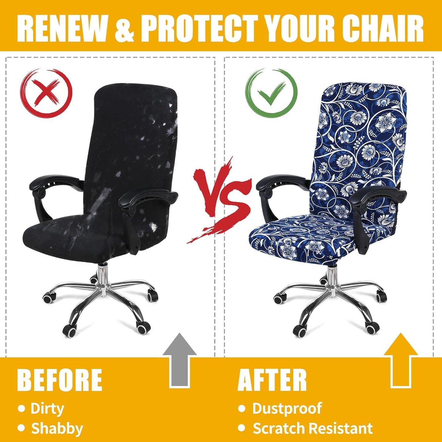 Smiry Stretch Printed Office Chair Armrest Covers, 2 Pcs Soft Fit Removable Washable Computer Desk Chair Arm Covers Protector, Black