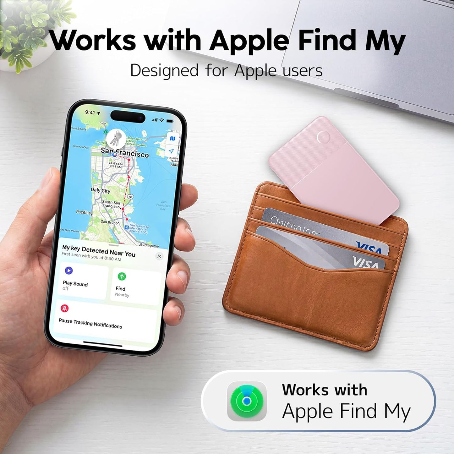 Apple Find My Wallet Tracker Card, Rechargeable Slim Bluetooth Wallet Finder for iPhone, Item Locator for Wallet, Keys, Passport & Luggage, iOS Only, Black