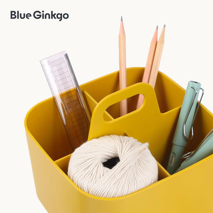 BLUE GINKGO Stackable Organizer Caddy – Korean-Made Portable Tote for Bathroom, Office, Crafts, or School Supplies (Rectangle, White)