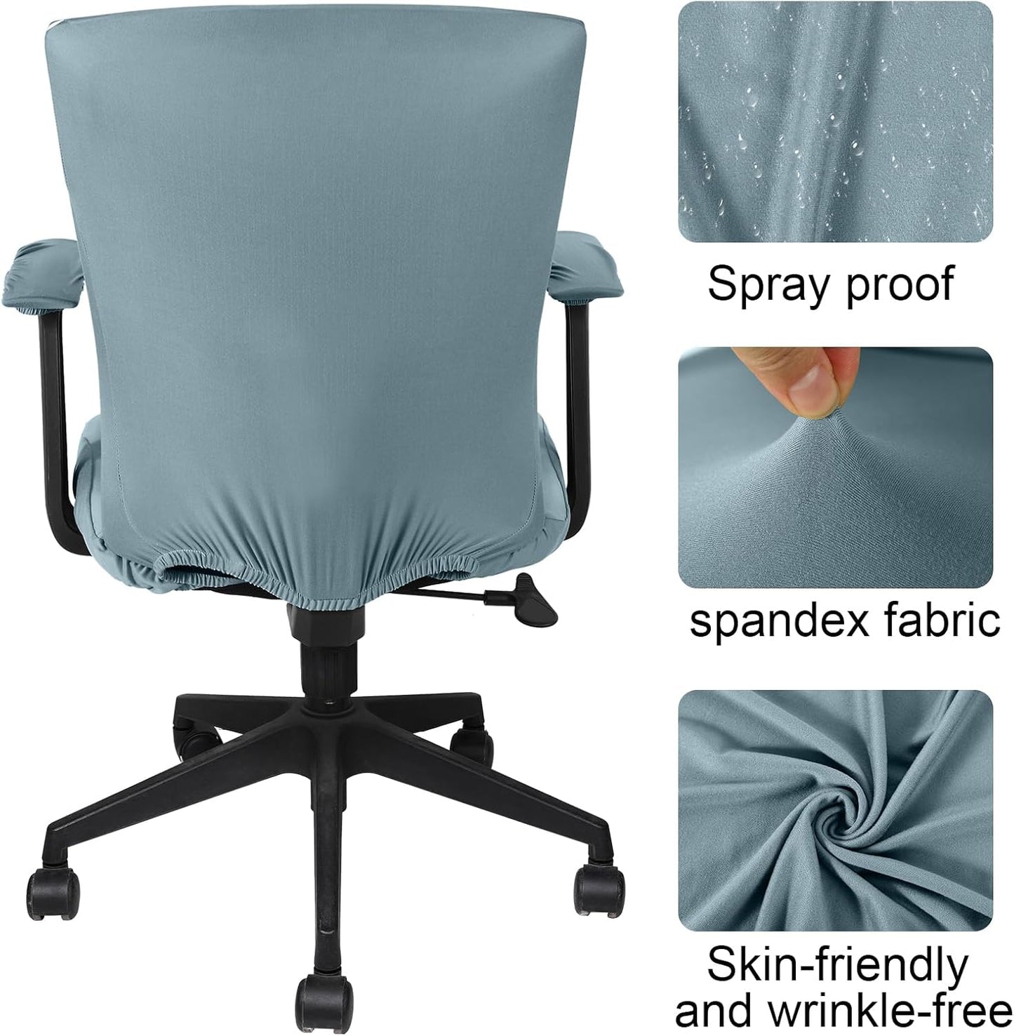 Tallew 4 Pcs Office Chair Covers Set Computer Universal Protective Stretchable Chair Seat Covers Desk Armrest Cover Pads Office Cushion Backrest for Rotating(Regular,Black)