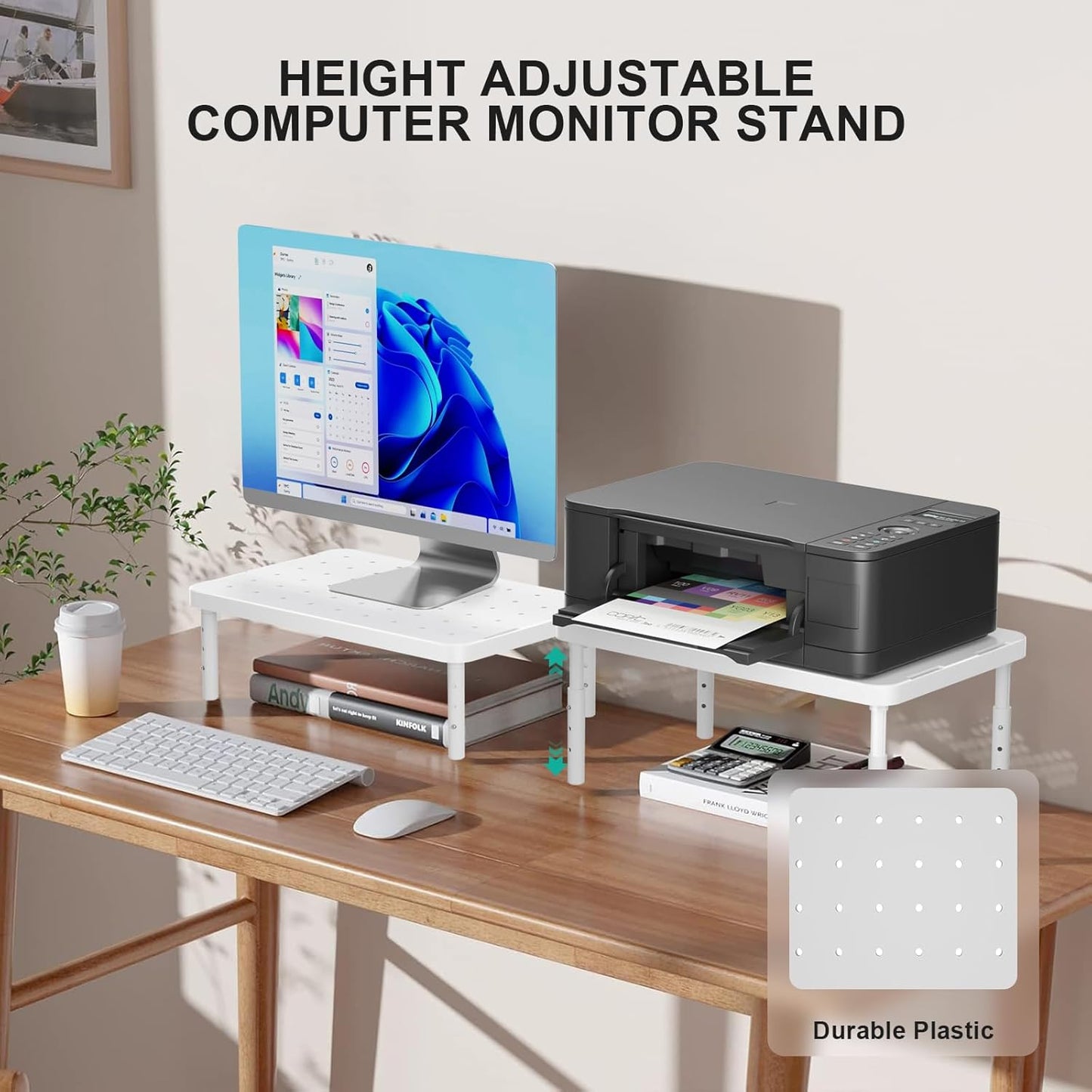 WALI Monitor Stand Riser with Drawer and 2 Pen Holders, Desk Organizers and Accessories for Computer, Printer, Laptop Stand for Home Office Supplies, (PTT004-B), 1 Pack, Black