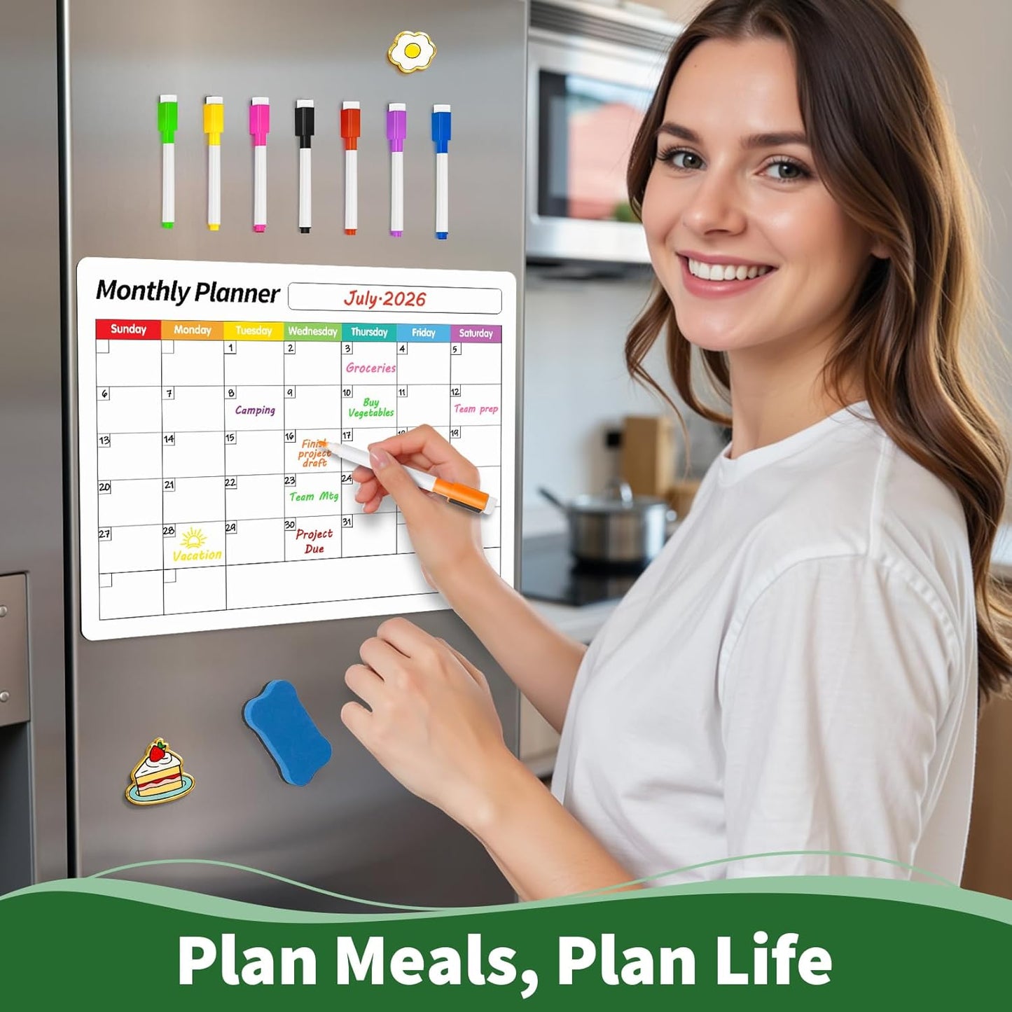 FINDMAG 4 Pack Magnetic Dry Erase Board Set, 16.5"x11.8" Magnetic Calendar for Refrigerator, Fridge Calendar Magnet, Black Weekly Planner Whiteboard for Fridge, Easy to Use with 8 Markers & Eraser