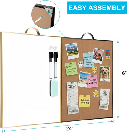 TSJ OFFICE Small Whiteboard Cork-Board - 16" X 12" Portable Aluminum Black Framed Magnetic Dry Erase Board, Small Bulletin Cork Board with Holder for Office, Home and School