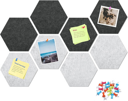 8 Pack Hexagon Felt Bulletin Board Tiles - 12" Large Thick Pin Board for Walls with 30 Push Pins, DIY Boards for Office Home School Decor, Aesthetic Hex Cork Board Alternative