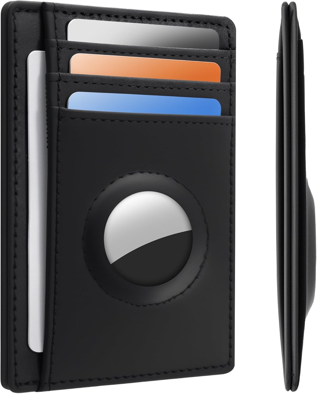 Wallet with Airtag Holder Genuine Leather Wallets Slim Minimalist Card Holder RFID Blocking Card Wallet Compatible with AirTag