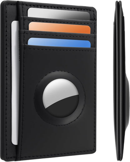 Wallet with Airtag Holder Genuine Leather Wallets Slim Minimalist Card Holder RFID Blocking Card Wallet Compatible with AirTag